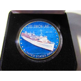 US NAVY - USS SIMON LAKE / AS-33 Challenge Coin with Presentation Box