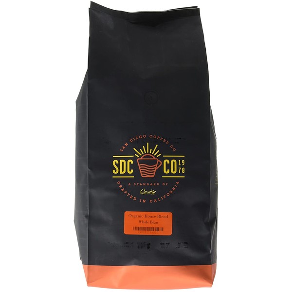 San Diego Coffee Organic House Blend Medium Roast, Whole Bean, 5-Pound Bag