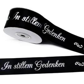 CaPiSo 5 m Mourning Ribbon 40 mm Width Black with Silver Lettering for Mourning Grief Ribbon Commemoration Bow Funeral Urn Burial Grave Decoration (5)