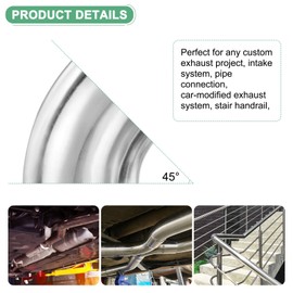 M METERXITY OD 3 Inch 45 Degree Mandrel Bend Elbow, Thicken 1.5 mm 304 Stainless Steel Exhaust Elbow Pipe for Car Modified Exhaust System, Stair Handrail Bend, Height 85 mm
