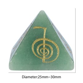 Amogeeli Healing Crystal Stone Pyramid with Reiki Symbols Engraved, Pocket Stone for Meditation Decoration, Green Anventurine Stone