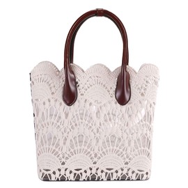 Women Lace Tote Vintage Solid Clear Bag Handbag with Off-White Cotton Lace Fabric