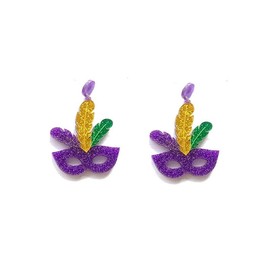 Colorful Mardi Gras Feather Mask Hat Shape Dangle Earrings Dainty Carnival Resin Acrylic Earrings for Women Jewelry(B)