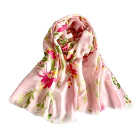 LumiSyne Women's Cotton Scarf, Butterfly, Floral Pattern, Herringbone Weave, Large, Thin, Stole, Lightweight, Cotton, Scarf, Sunscreen Shawl, Spring, Summer, Autumn, Winter, Seaside, Commuting, pink