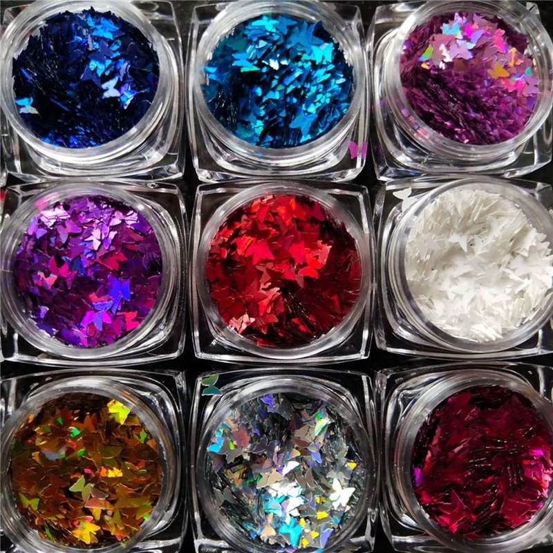 Minejinネイルアートキラキラスパンコール蝶スパンコールアクリル3 Dステッカーステッカー12色