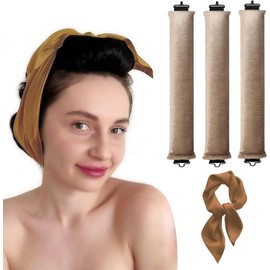 Hair Rollers for Long Hair - Set of 3 for Heatless Curls & Blowout Waves - Heat Free Overnight Use - Soft Velvet Hair Roller for Sleeping for Gentle Curls without Heat (Beige, Set of 3)