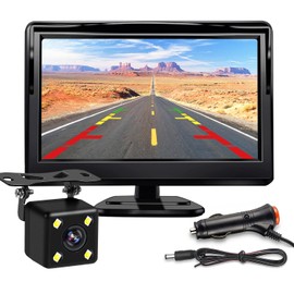 Kairiyard Backup Camera with 5Inch Monitor, 170 Degree Wide View Angel Night Vision Waterproof Vehicle Reverse Rear View Camera System for Car Truck