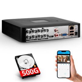 8 Channel Security DVR Recorder with 500G HDD, 8CH Hybrid 6-in-1 CCTV DVR for Surveillance Camera, Supports 8CH Analog Cameras, DVR for Security Camera Home Surveillance System, Mobile APP & PC Remote