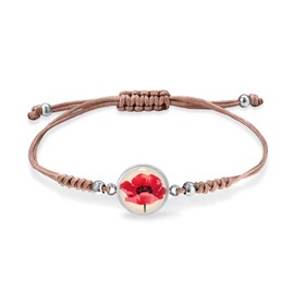 Miss Lovie Bracelet Poppy Women's Fabric Girls Silver with Stainless Steel Cabochon Pendant Gifts for Girlfriends Birthday Gift for Women, Stainless Steel, Glass