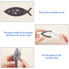 SUPERFINDINGS 2 Sheets 1.3x4 inch Black Zinc Alloy Jesus Fish Decal Sticker 3D Fish Symbol Car Decal Emblem Sticker Religious God for Easter Jesus Christian Fish Symbol Car Decoration