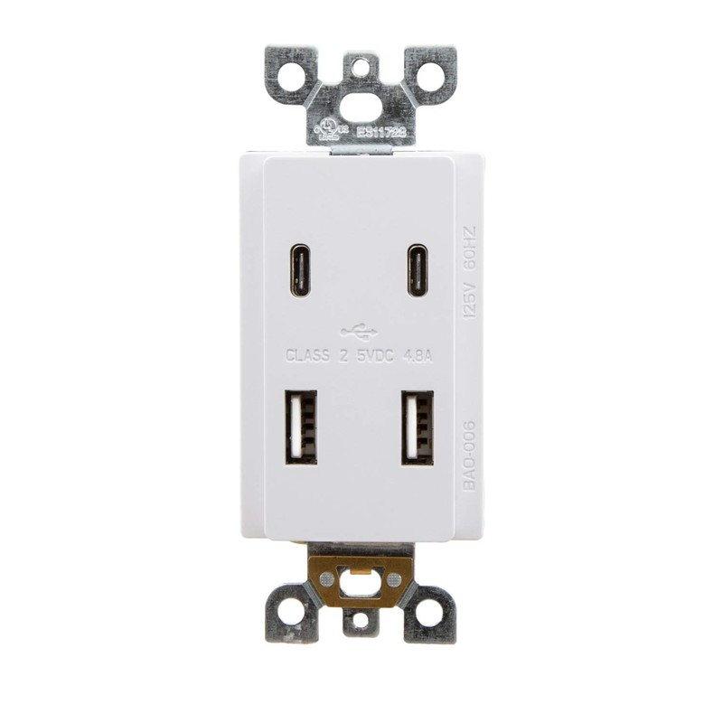 Maxxima USB Receptacle Outlet - 4.8A USB C/A High Speed