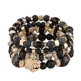 XSDSLS Pack of 4 Boho Crystal Beads Bracelets, Tree of Life Beads Bracelet, Multi-layer Crystal Bead Bracelets, Elastic Crystal Bracelet, Gifts for Women and Men, Alloy, crystal, acrylic, No Gemstone