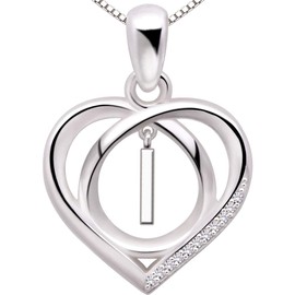 ALOV Jewelry Sterling Silver Initial Letter Alphabet Love Heart Cubic Zirconia Pendant Necklace (I)