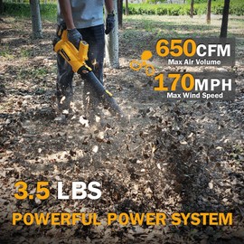 MOK Leaf Blower Cordless,650CFM/170MPH Brushless Motor Electric Cordless Leaf Blower with 2 x 21V 4.0Ah Battery and Charger, 3-Variable Speed, Blower for Lawn Care, Patio Cleaning(Yellow) ﻿