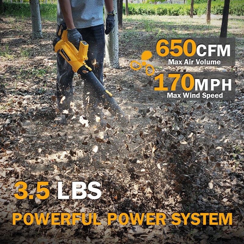 MOK Leaf Blower Cordless,650CFM/170MPH Brushless Motor Electric Cordless Leaf Blower