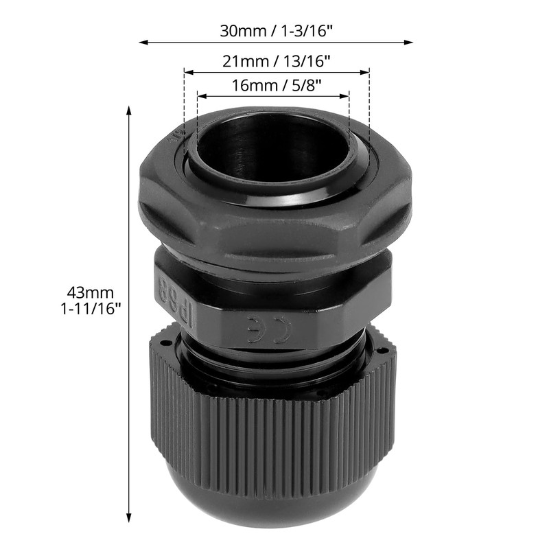 QWORK 1/2" NPT Nylon Cord Grip Cable Glands, Black 20-Pack,