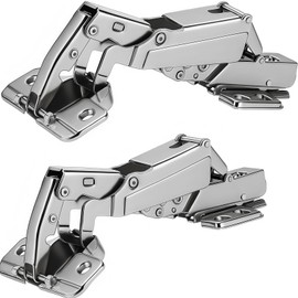 TamBee 175 Degree Hinges Frameless Cabinet Doors Hinges 48mm Concealed Hydraulic Adjustable Soft Closing Nickel-Plated Steel Buffer Dampers for Kitchen Corner,1 Pair/2Pcs (Full Overlay)