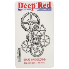Deep Red Stamps Gears Background Rubber Cling Stamp 2.1 x 3 inches