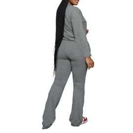 PINSV Womens 2 Piece Outfits Casual Sets Long Sleeve Top and Flare Pants Lounge Sets Tracksuit Grey M