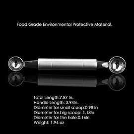 Silver Double Ended Headed Fruit Icecream Ball Spoon Melon Baller Parisienne Scoop Smooth Round Melon Balls Melon Scoop for Watermelon/Ice 30mm Melon Ballers