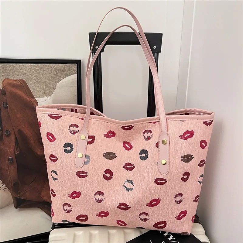 Bolso De Mano De Gran Capacidad Con Estampado De Labios