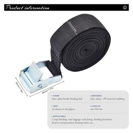 Bailinks 2-Pack Heavy Duty Tie Down Straps,Adjustable Lashing Straps with Buckle, Durable Black Tension Belts for Securing Cargo, Motorcycle, Trucks, Trailers, Luggage (25MMX3M)