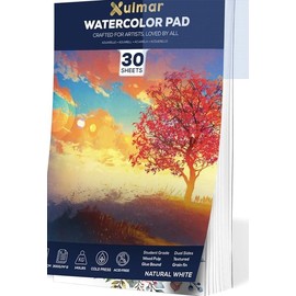 Xulmar Watercolour Paper Pad A4 – 50 Sheets, 300 GSM Cold-Pressed, Student-Grade Sketchbook – Natural White, Glue-Bound for Watercolor, Gouache, Acrylic & Mixed Media Painting