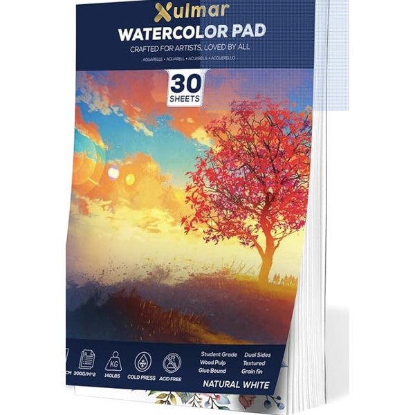 Xulmar Watercolour Paper Pad A4 – 50 Sheets, 300 GSM
