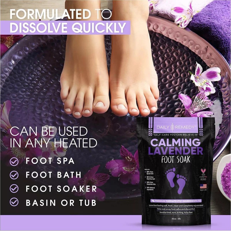 FineVine Organics Calmante Lavanda Pie Empapa Con Sal De Epsom,