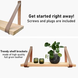 Brute Strength - Leather Shelf Brackets - Taupe - Pack of 2 - Shelf Brackets - Wall Brackets - Shelf Straps - Full Grain Leather