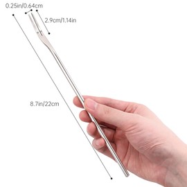 Tenedor de postre de frutas de acero inoxidable de 22 cm, tenedor de helado de ensalada de pepinillo con mango largo redondo y sólido, juego de 4 unidades, plateado