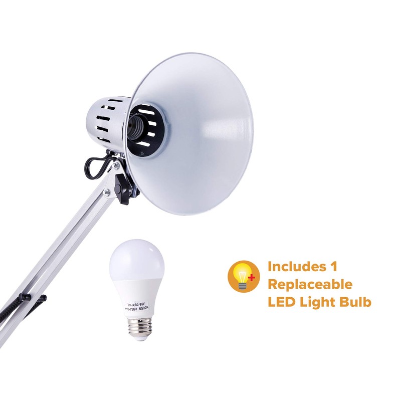 Bostitch Office VLF100-SLV Swing Arm Desk Lamp with Clamp Mount,