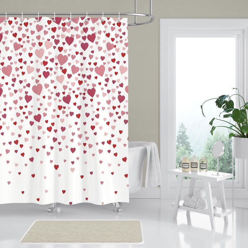 BREASOME Pink Shower Curtain, Romantic Loving Red Heart, 72x72 Inch