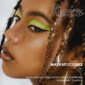 REAL COOL GIRL Water Activated Vivid Eyeliner - Influencers Choice Matte Colorful Wet Liner - Smudge Proof Face Body Paint Long Lasting Formula - 10 Grams per Container (Mexico - Green)