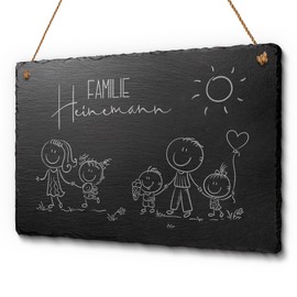 Family Sign Welcome from Slate Approx. 30 x 20 cm - Front Door Sign with Figures Mum Dad Children Personal Gift or Individual Decoration Idea Great Door Sign for Families