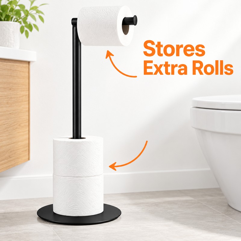 Freestanding Stainless Steel Toilet Paper Holder Bathroom Stand – Modern