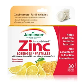 Jamieson Zinc Lozenges with Echinacea, Vitamins C and D3 - Honey Lemon Flavour