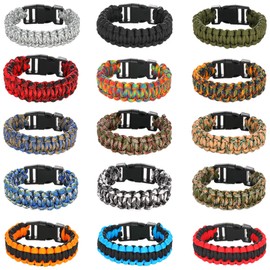 JGUF 15 PCS Paracord Bracelets for Men (No Whistle Style)