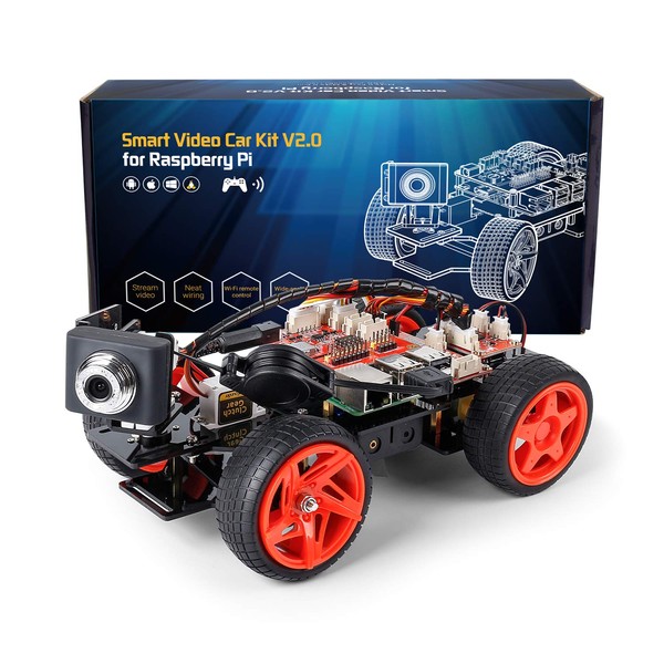 SunFounder Smart Video Car Kit V2.0 PiCar-V Robot Kit for Raspberry Pi 4 Model B 3B+ 3B Graphical Visual Programming Language, Video Transmission, Remote Control by UI on Windows Mac Web Browser