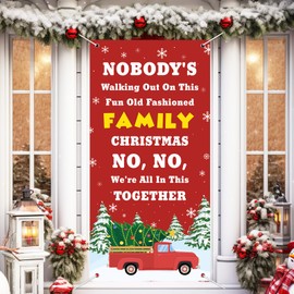 Christmas Vacation Gift Christmas Vacation Decorations Funny Christmas Door Cover Eddie Christmas Door Decorations Xmas Tree Truck Door Banner Backdrop for Holiday Winter Home Indoor Outdoor Decor