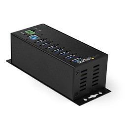 StarTech.com 7 Port USB Hub with Power Adapter - Surge Protection - Metal Industrial USB 3.0 Data Transfer Hub - Din Rail, Wall or Desk Mountable - High Speed USB 3.1 Gen 1 5Gbps Hub (HB30A7AME)