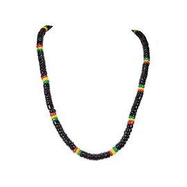 BlueRica Black & Rasta Coconut Shell Beads Necklace (30")
