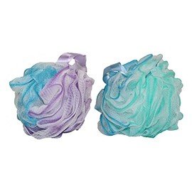 Bodylife Home Bath & Shower Scrunchies Body Pouf Blue, Purple, Green & White Mixed Colours 75g Twin pack