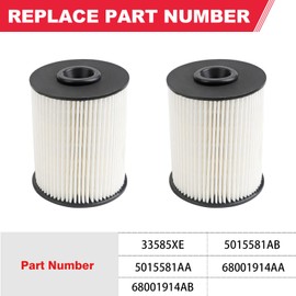 5.9 Cummins Fuel Filter (2Pcs) Fits for 2000-2009 Dodge Ram 2500 3500 5.9L Cummins Turbo Diesel Replaces# 68001914AA, 68001914AB, 5015581AA, 5015581AB, 33585XE