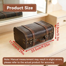 Jwthee Vintage Wooden Treasure Chest Box, Black Brown Decorative Jewelry Keepsake Storage Box, Portable Luggage Suitcase Boxes with Handle for Gifts, Decor and Travel