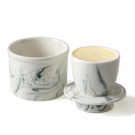 Marble French Butter Storage Container for Kitchen Porcelain Butter Keeper Ceramic Butter Dish with Lid Butter Crock for Counter French Butter Keeper for Countertop (White and Black)