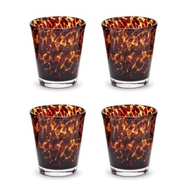 Two's Company Set of 4 Tortoise Print Double Old Fashion Glass (16 oz, hand wash only) - Glass