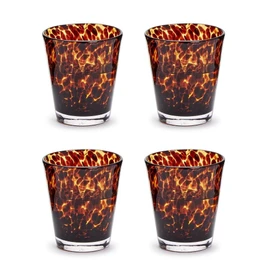 Two's Company Set of 4 Tortoise Print Double Old Fashion Glass (16 oz, hand wash only) - Glass