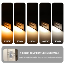 ZestPatio 120V Stairway Lights Indoor, 3W 5CCT Dimmable LED Step Lights Indoor Outdoor, IP65 Waterproof Outdoor Stairwell Lighting for Stairs Steps, Aluminum, Bronze, ETL, Pack of 6