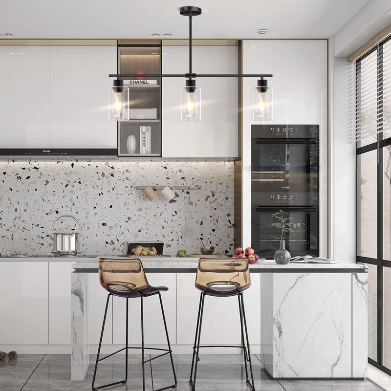 Yarlkav Kitchen Island Lighting, 3 Lights Linear Chandeliers Rectangle Pendant